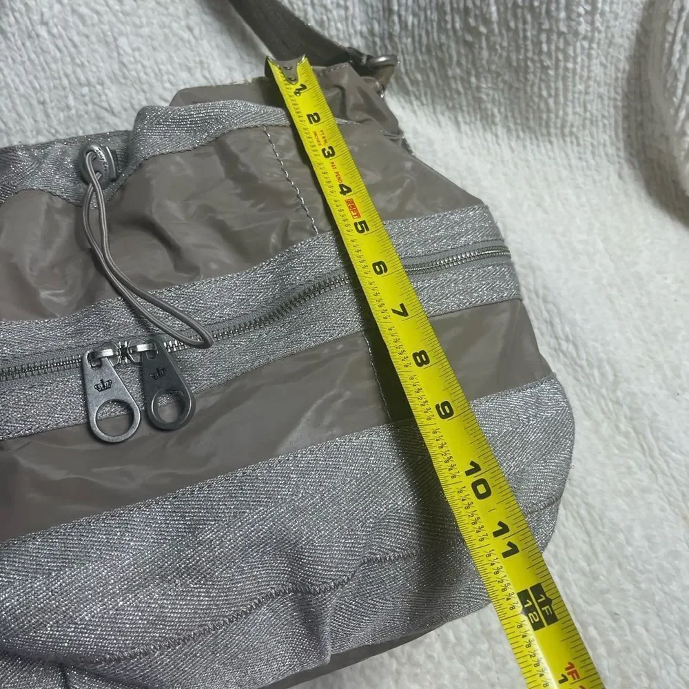 Juicy Couture Nylon taupe & cotton silver shimmery hobo bag leather strap